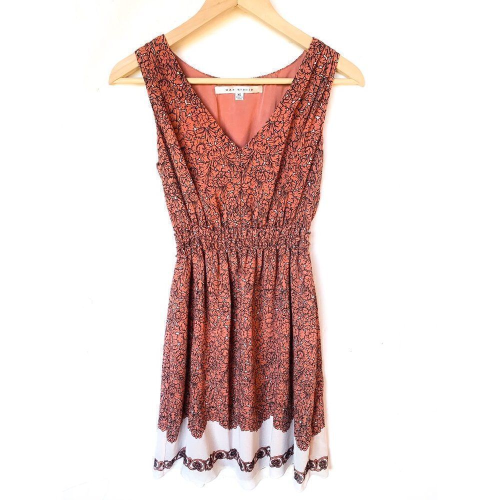 Max Studio Pink White Floral Print Sleeveless Dress
